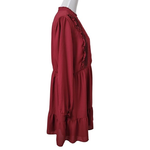 J.Crew Mercantile Size 16 Burgundy Red Tiered Ruffle Pintuck Front Dress - Picture 5 of 14